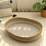 Oval Hand-Woven Straw Cat Bed